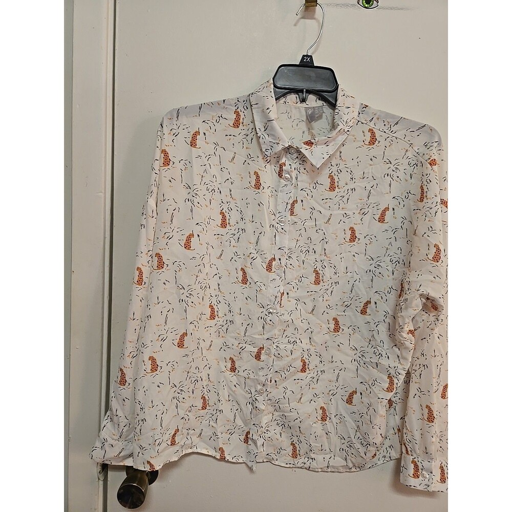 ASOS WHITE Tiger Print Long Sleeve Button Up Shirt Women's SIZE 12 VINTAGE